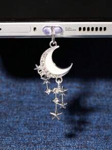 1/6pcs Set Rhinestone Moon Tassel Phone Dust Plug, Alloy Metal Pendant Accessories, High-End, Personalized, Fashionable, Elegant, Exquisite Romantic Y2K Style Pendant Decor - Multicolor - View 7