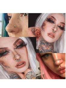 5PCS Nose Chain Surgical Steel Across Top Nose Piercing Jewelry - Double Nostril Bridge Jewelry For Women & Men, Black, Gold, Silver, Goth, Y2k, Halloween