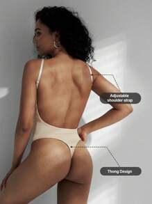 1 件女士塑身衣，收腹平腹紧身瘦腰训练器提臀露背无缝丁字裤内衣内裤