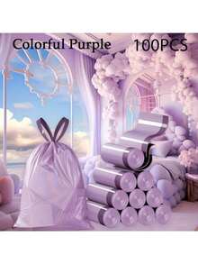 100pcs Purple Drawstring Trash Bags - Thick Leak-Proof Disposable Plastic Garbage Bags, Portable And Multi-Purpose For Kitchen, Bathroom, Bedroom, Living Room And Toilet