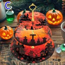 1 Set Of 3-Tier Classic Halloween Themed Elegant Wooden Display Tray, Practical And Convenient Display Rack Design, Both Decorative And Functional, Halloween Special Edition Gift, Halloween Decorative Display Tray, Display Tray, Holiday Party Tabletop Decor