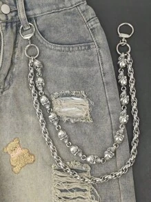 Y2K Stainless Steel Heavy Metal Skull Pants Chain Boy Hip Rock Fashionable Waist Luxury Accessories Summer New Holiday Gifts - Silver - View 14