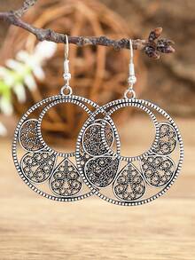 TopHanqi Pendientes largos redondos con textura de metal - Plata antigua - Ver 7