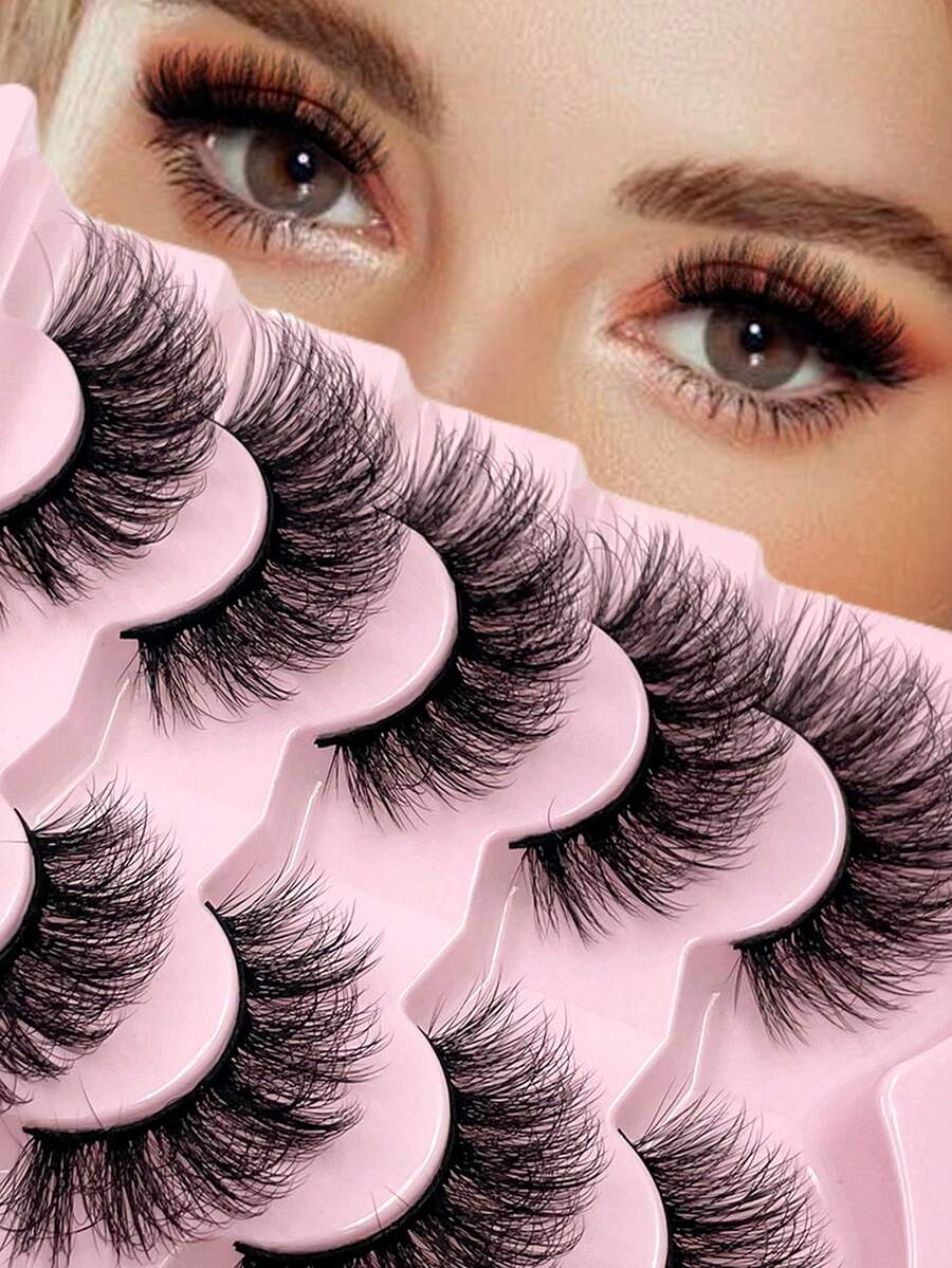ENCHUW 5 Pairs Dramatic Cross False Eyelashes Volume Faux Mink Lashes Full Strip Soft Fluffy Eyelashes