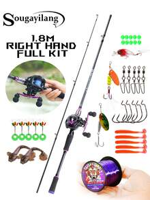 SOUGAYILANG Combo canna da pesca e mulinello, canna in fibra di carbonio a 2 sezioni da 1,8 m, mulinello baitcasting, bobina in alluminio liscio, rapporto di ingranaggi ad alta velocità 7,2:1, con filo da pesca in nylon, esche da pesca e accessori, ambidestro, media potenza (le specifiche del filo da pesca e gli stili e i colori degli accessori sono casuali) - Viola - Visualizzare 14
