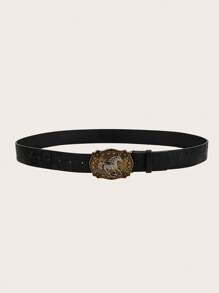 1pc Unisex Retro Western Cowboy Animal Buckle Embossed PU Leather Belt, Fashion Versatile For Various Jeans, Dresses, All Seasons