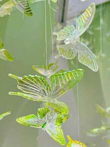 10 Pieces Of Green Crystal Butterfly Hanging Decorations, DIY Butterfly Garlands (Including 30-Meter Transparent Hanging Lines), Suitable For Festival Parties, Bedrooms, Living Rooms, Corridors, Backgrounds, Hotels, Wedding Decorations