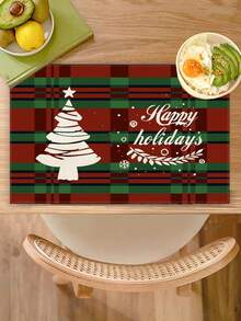 2pcs/4pcs/6pcs/8pcs Christmas Linen Placemats, Red Check Christmas Tree Pattern Placemats, 12*18 Inches Heat Resistant, Non-Slip And Washable, Suitable For Christmas Holiday Farmhouse Family Gatherings And Party Decoration Placemats