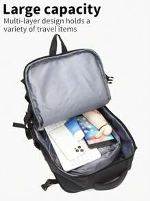 背包男女通用旅行包大容量夏季度假包，多隔层可容纳鞋子，带 USB 端口的多功能包，适合商务旅行、旅行、露营、笔记本电脑包，实用尼龙纯色简约时尚书包 - 黑色 - 查看 5