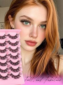 7 对天然假睫毛蓬松水貂假睫毛 5D 卷曲 16 毫米纤细猫眼睫毛浓密睫毛延长套装 - 非常适合日常使用 - 濃密款 - 查看 5