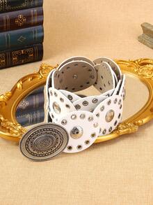 1pc White Bubble PU Round Buckle Fashion Belt, Metal Leather Belt, Bohemian Style Suitable For Daily Use Fall, Autumn, Halloween