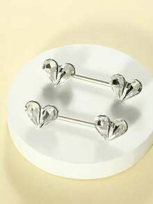 2 chiếc khuyên núm vú hình trái tim bằng thép không gỉ, đính đá CZ, trang sức xỏ khuyên núm vú dễ thương, thích hợp cho các bữa tiệc. - Nhiều màu - Xem 4