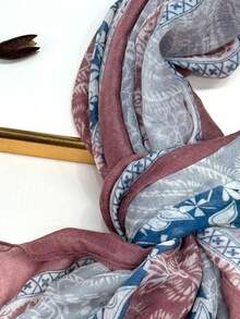 Lenço leve estampado com franjas, design elegante, xale feminino, respirável, para proteção solar na praia, versátil para a cabeça, ideal para primavera/verão. - Rosa Empoeirado - Ver 6