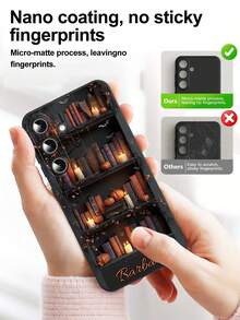 1 件个性化书架南瓜图案万圣节万圣节定制名称防震黑色全覆盖相机手机壳，送给朋友的礼物，兼容三星 S25/S25 Ultra/S25 Plus、Moto G85、Pixel 9 和其他手机型号