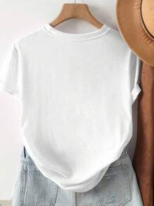 Women's Casual Round Neck T-Shirt, Tropical Skull Flamingo Print, Pure Cotton And Comfortable, Perfect As A Gift - 款式A(白) - 查看 3