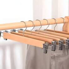 3/5/10 piezas Perchas de ropa de madera natural, perchas de pantalones/faldas de madera con clips metálicos ajustables, excelentes para volver a la escuela, Navidad y otros regalos festivos
