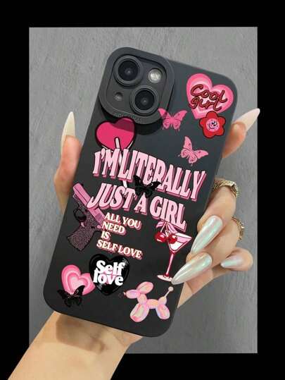 Cartoon Drawing Pattern Straight Edge Black Anti-Drop Phone Case Compatible With IPhone14 &Compatible With Samsung GalaxyFOR-YOUR-BELOVED-PHONE Christmas Gifts Christmas Gifts