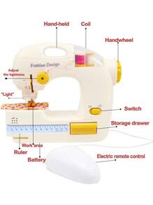 Set di macchine da cucire elettriche giocattolo per bambini, set fai-da-te per cucire vestiti in miniatura, accessori da sarta per il gioco di ruolo delle ragazze, mini strumenti di apprendimento della cucitura, decorazione per la stanza di apprendimento della cucitura, adatto per riparare vari indumenti piccoli