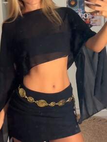 Women's Tops, Solid Color Loose Irregular Short Front And Long Back Thin Tops, Autumn Cover-Up Tops - màu đen - Xem 4