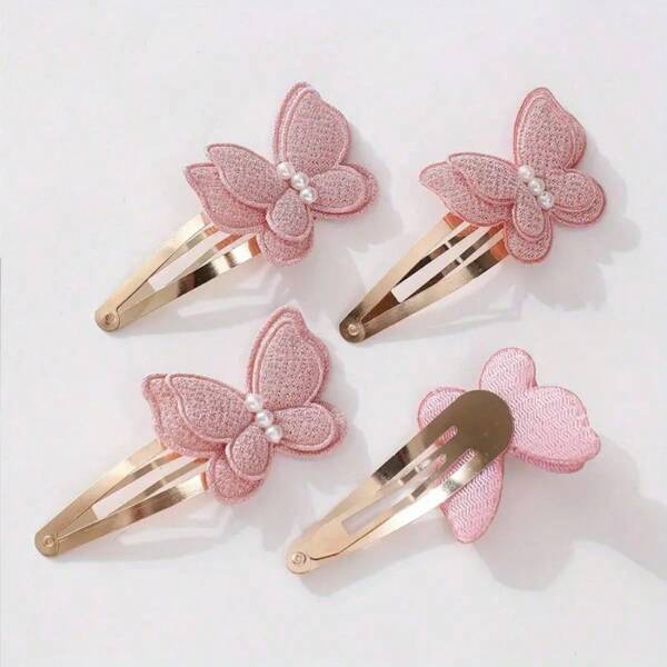 1/4pcs New Double Layer Butterfly Hair Clip 3D Butterfly BB Clip Front Fringe Side Bangs Hair Accessory, Casual & Cute Polyester Fiber Hair Clips