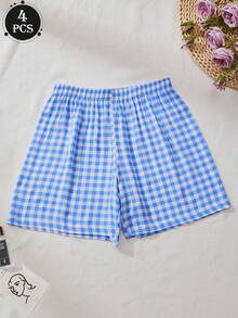 4 sztuki modnych, prostych, orzeźwiających, bawełnianych damskich spodni Aro, miękkich, swobodnych, wygodnych, uroczych, domowych, dostępnych w kratkę i paski