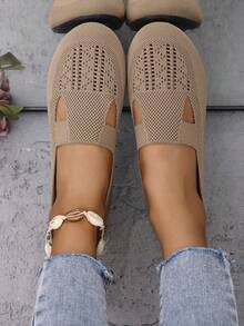 Zapatos casuales de malla con punta redonda y sin cordones, cómodos zapatos de mamá para caminar a diario