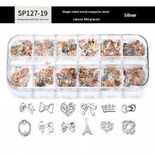 1盒彩色美甲贴纸金属指甲饰混合尺寸美甲用品3D蝴蝶爱花布洛克美甲配件DIY指甲宝石美甲用品适合女孩女士指甲 - 彩色 - 查看 25