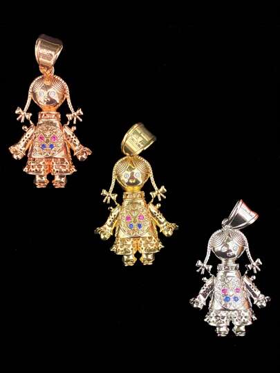 DUBSS 1 Piece Iced Out Doll Necklace Pendant For Men Plated 5A Cubic Zirconia Hip Hop Jewelry