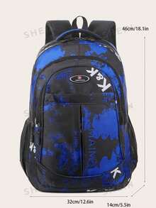 Balo chống nước thời trang, dung tích lớn, nhiều ngăn, họa tiết chữ màu xanh navy, tiện dụng và bền bỉ dành cho học sinh - Màu xanh hải quân - Xem 6
