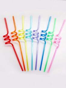 12/24支装 10.23英寸 PET材质 可重复使用 彩色螺旋吸管，适用于家庭聚会、生日派对、主题派对、节日派对、婚礼、鸡尾酒吧、海滩、厨房用品、派对礼品、学校用品 - 彩色 - 查看 4