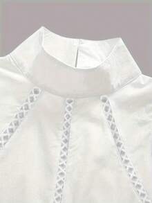 Plus Size Women Solid Color Sleeveless High Neck Loose Lace Trim Blouse