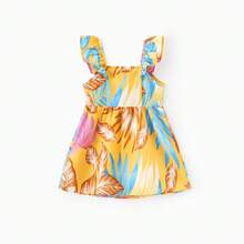 Patpat Family Matching Yellow Set Tropical Leaf Print Short-Sleeve Shirt Or Strap Dress - Multicolor - View 2