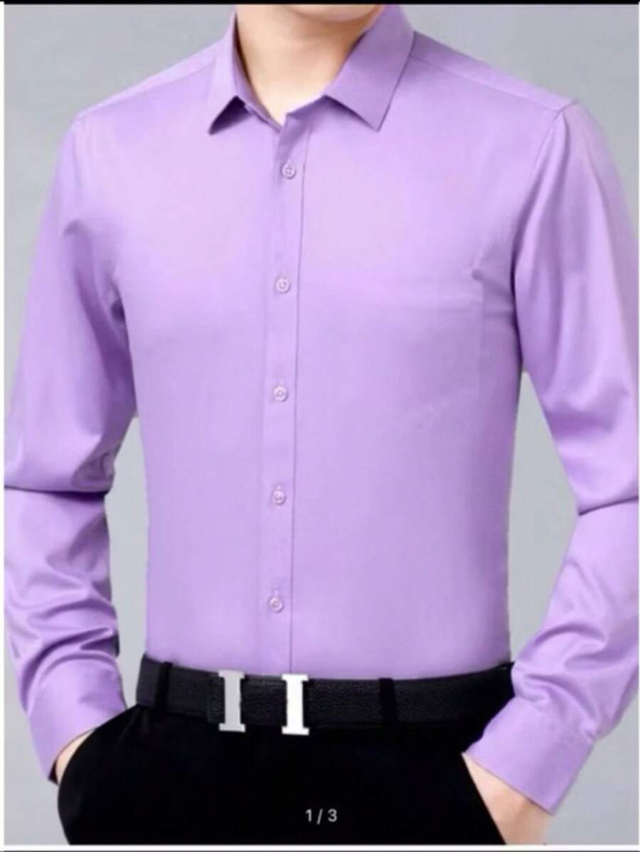 Men's Long Sleeve Slim Fit Dress Shirt - 紫色 - 查看 1