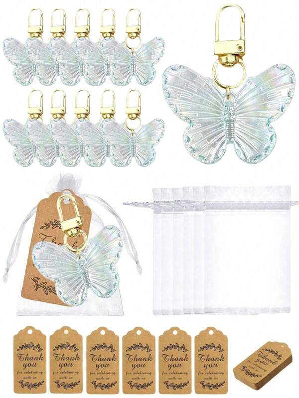 12 sets/36 piezas Juego de llaveros con mariposas lindas, regalos, relleno de bolsas de fiesta, regalos para mujeres, incluye tarjetas de agradecimiento y bolsa de regalo, regalos de cumpleaños, regalos para baby shower, regalos para damas de honor, recuerdos de boda, regalos de agradecimiento, accesorios para despedida de soltera
