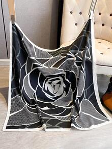 1条女士90D斜纹布优雅简约印花围巾，适合休闲时尚街头穿搭，可用作头巾、发带，是提升整体造型的理想之选。 - 黑色 - 查看 3