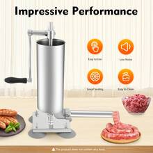 Professional Sausage Stuffer 3L | 304 Stainless Steel + 8 Filling Tubes (16-28mm) | With Suction Cups & Silicone Seal For Homemade Sausages, Game/Poultry - Silver - View 2