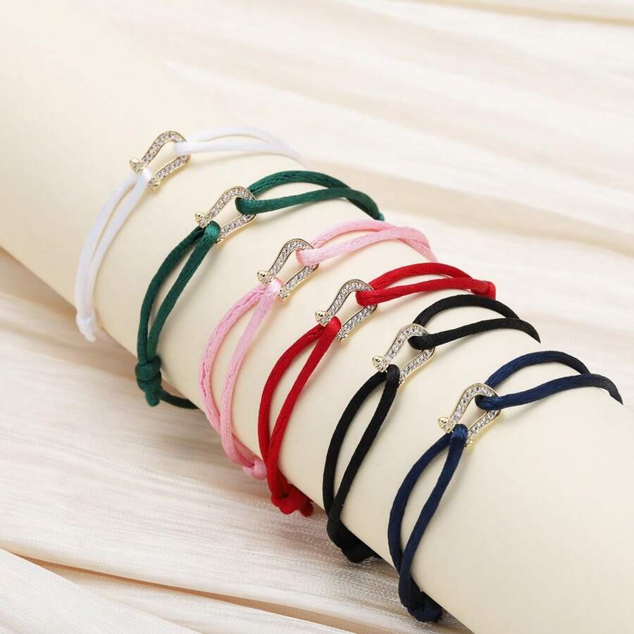 1 pieza Brazalete de metal con herradura de moda y cristales, brazalete con amuleto de la suerte adecuado para uso diario y como regalo para ocasiones festivas