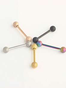 1 pieza Barra de lengua con doble bola de acero inoxidable, joyería de perforación corporal de acero quirúrgico