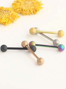 1 pieza Barra de lengua con doble bola de acero inoxidable, joyería de perforación corporal de acero quirúrgico