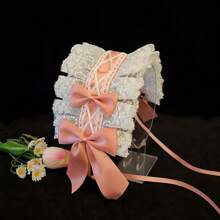 1pc Lolita Style Girl Faux Pearl Bow Lace Headband + Cute Countryside Themed Headpiece Ribbon Maid Headdress, Suits 2D Lolita Halloween