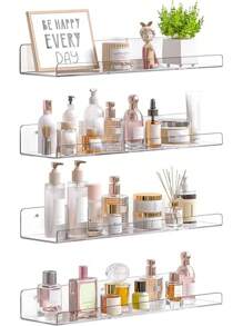 Upsimples Acrylic Shelves For Bathroom Storage, 15" Floating Shelves Wall Organizer For Perfume, Make Up, Skincare, Kids Bookshelf For Bedroom, Nursery, Living Room Decor, Clear, 2 Pack