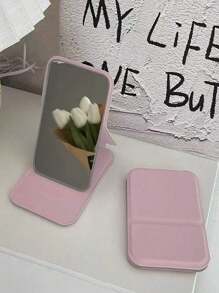 1pc Portable Makeup Mirror, Solid Color, Pu Leather, Simple, Portable, Foldable, Cute Pocket Mirror Best Gifts Birthday Graduation ,Pu Leather Small Mirror, Travel Mirror, Suitable For Gifts, Travel Essentials, Makeup Essentials, Easy To Store Christmas, Suitable For Holiday Gifts