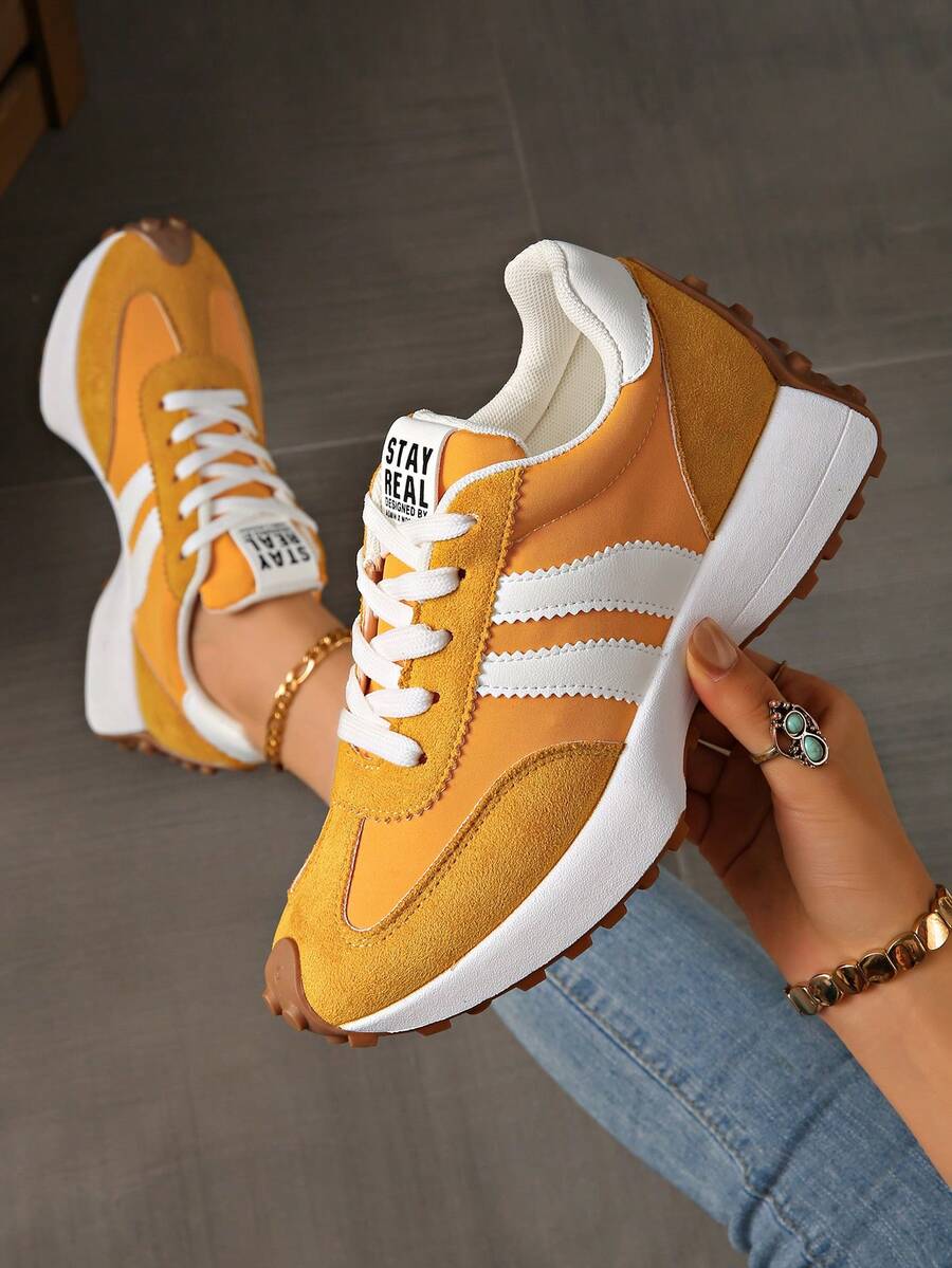 Retro Thick Sole Sneakers, Thickened Upper, Suitable For Running, Women - Kuning - View 1