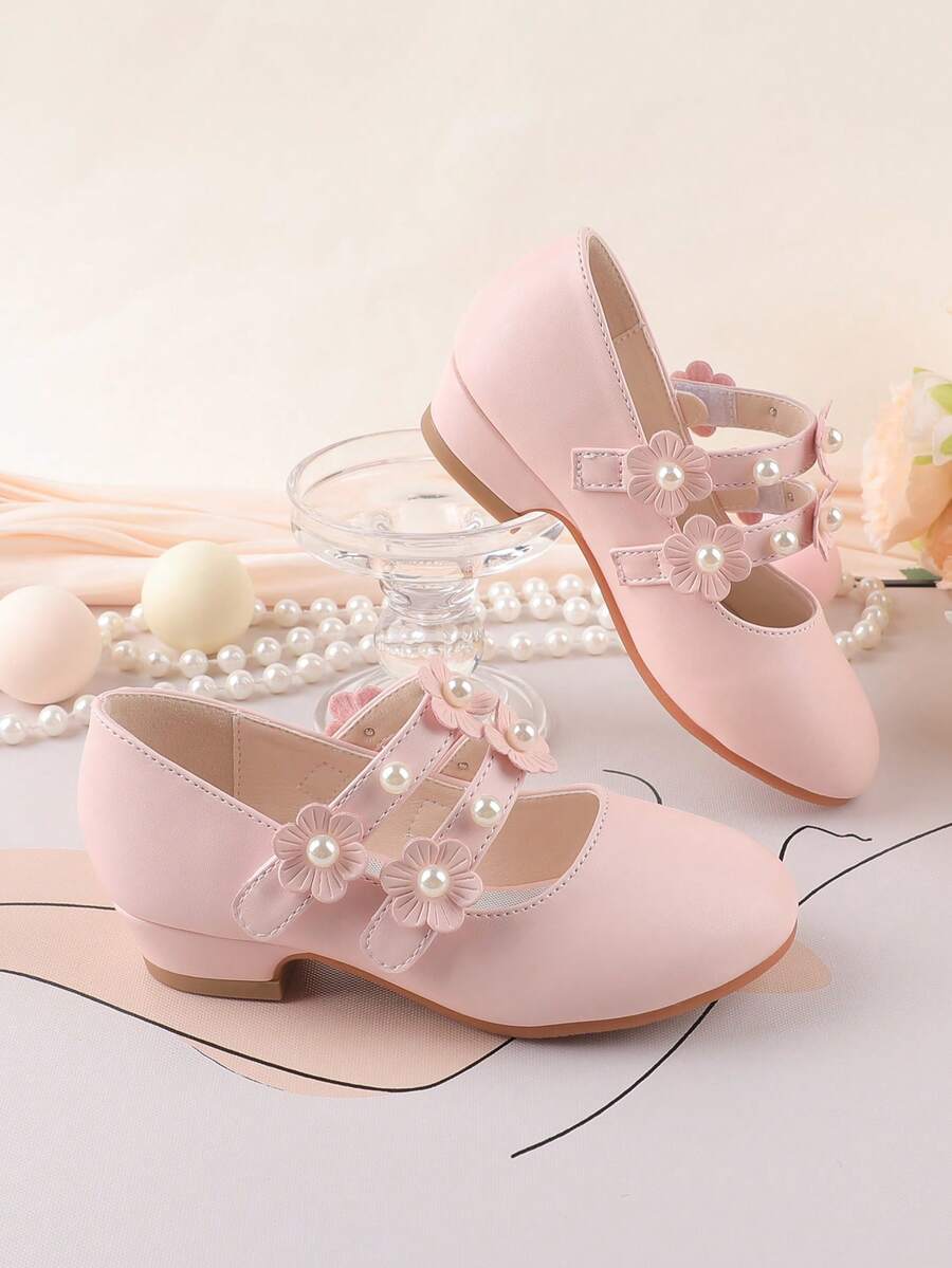 Mädchen Mode Rosa Blumen High Heel Festschuhe, geeignet für formelle Anlässe, Partys, Hochzeiten, Aufführungen, passend für Kleinkinder, kleine Mädchen und große Mädchen - Pink - Übersicht 1
