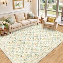 8x10 Area Rugs Living Room: Floral Washable Vintage Large Soft Boho Non-Slip Indoor Floor Stain Resistant Carpets Bedroom, Dining Room, Farmhouse, Nursery, Home Office - Beige/Multi - 米色/多色 - 查看 3