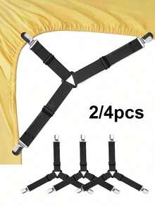 2/4 片床单固定器，可调节三角形弹性带夹，适用于床单、床垫罩、沙发垫等家用 - 彩色 - 查看 2