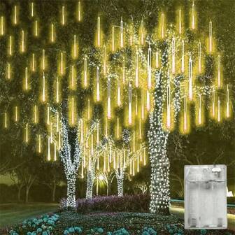Battery Powered Meteor Shower LED 8-Tube String Lights, Suitable For Christmas, Celebrations, Weddings, Festivals, Halloween, Street, Garden Decoration