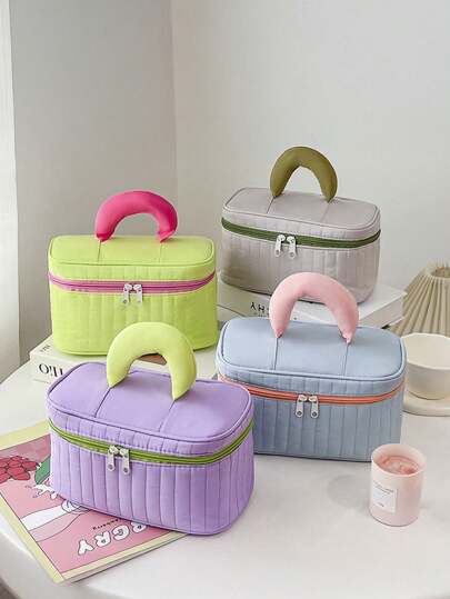 1pc Handbag, Cosmetic Bag, Shopping Tote, Multi-Functional, Handheld Makeup Bag, Portable Cosmetic Pouch. Large Zipper Opening Design, Suitable For Cosmetics, Lipstick, Jewelry, Tissues, Sanitary Pads, Ideal For Women, Travelers, Dorms, Girls' Gifts, School Supplies, Travel Essentials, Makeup Bag, Holiday Necessities, Makeup Organizer, Winter Travel Makeup Organizer, Back To School Supplies