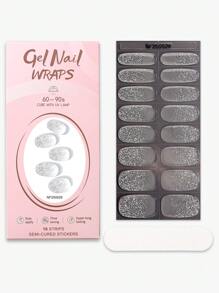 16 片透明半固化凝胶指甲贴，裸色全息闪光自粘凝胶指甲全贴，防碎，易于修甲，适合女性日常 DIY 美甲