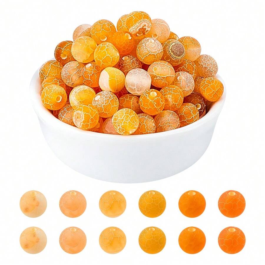 MAGICALCUTDIE 1box  Weathered Agate Bead Strands Frosted Dyed Round Golden 7.5~8mm Hole: 2mm 49pcs/Strand 15.5 Inch 2strand/Box - Gold - View 1
